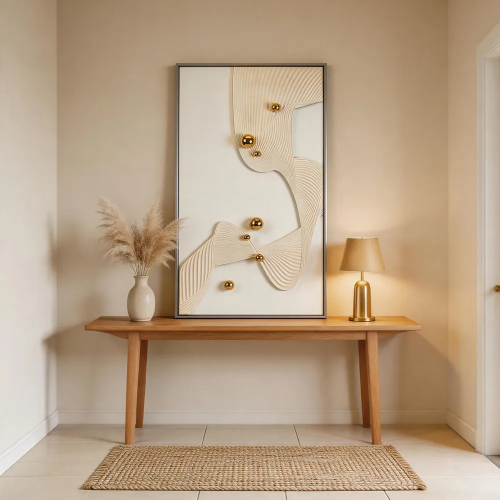 Modern Light Luxury Three-Dimensional Paper Carving Gold Beads Abstract Decorative Painting Cream Style Texture Art Hanging Painting Home Entrance Vertical Wall Decoration