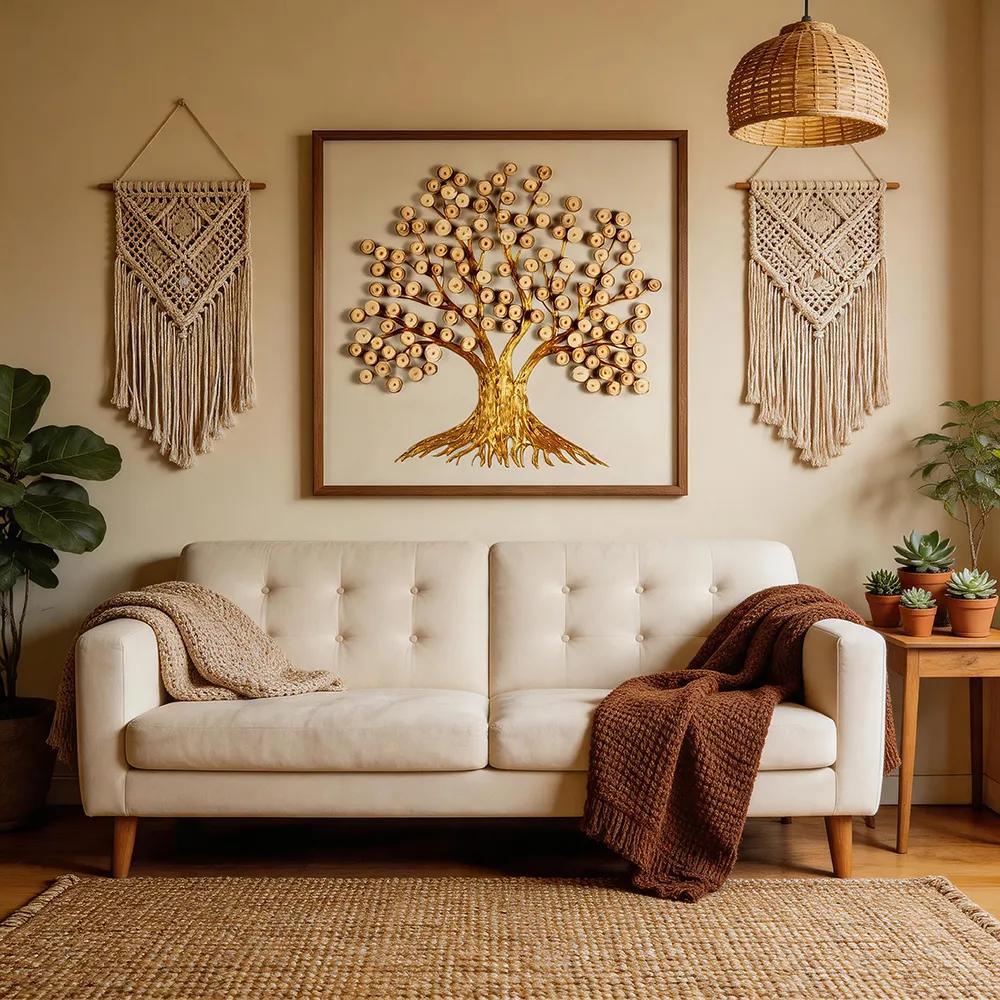 Modern Natural-Style Solid Wood Scroll‑Shaped Tree of Life Decorative Painting, Log‑Grain Textured Three‑Dimensional Art Hanging Piece, Soft Décor Wall Art for the Entryway and Living Room
