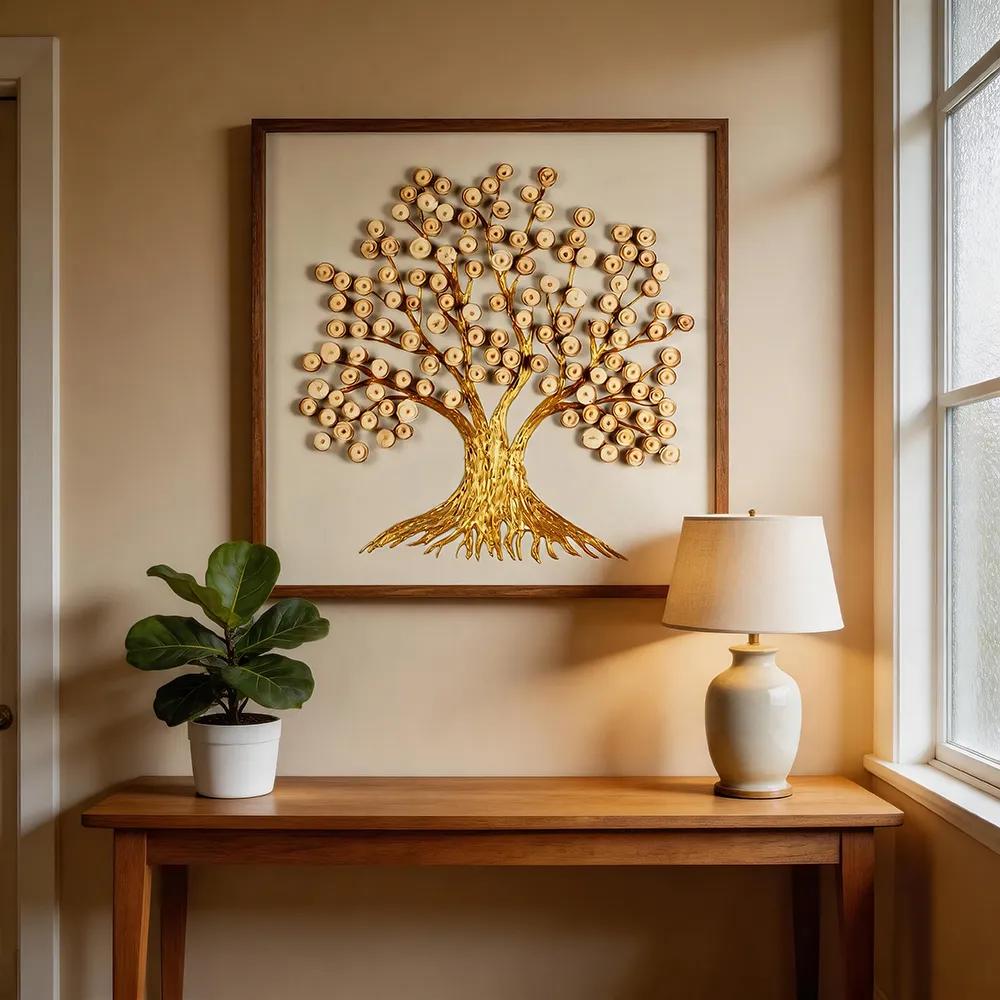Modern Natural-Style Solid Wood Scroll‑Shaped Tree of Life Decorative Painting, Log‑Grain Textured Three‑Dimensional Art Hanging Piece, Soft Décor Wall Art for the Entryway and Living Room