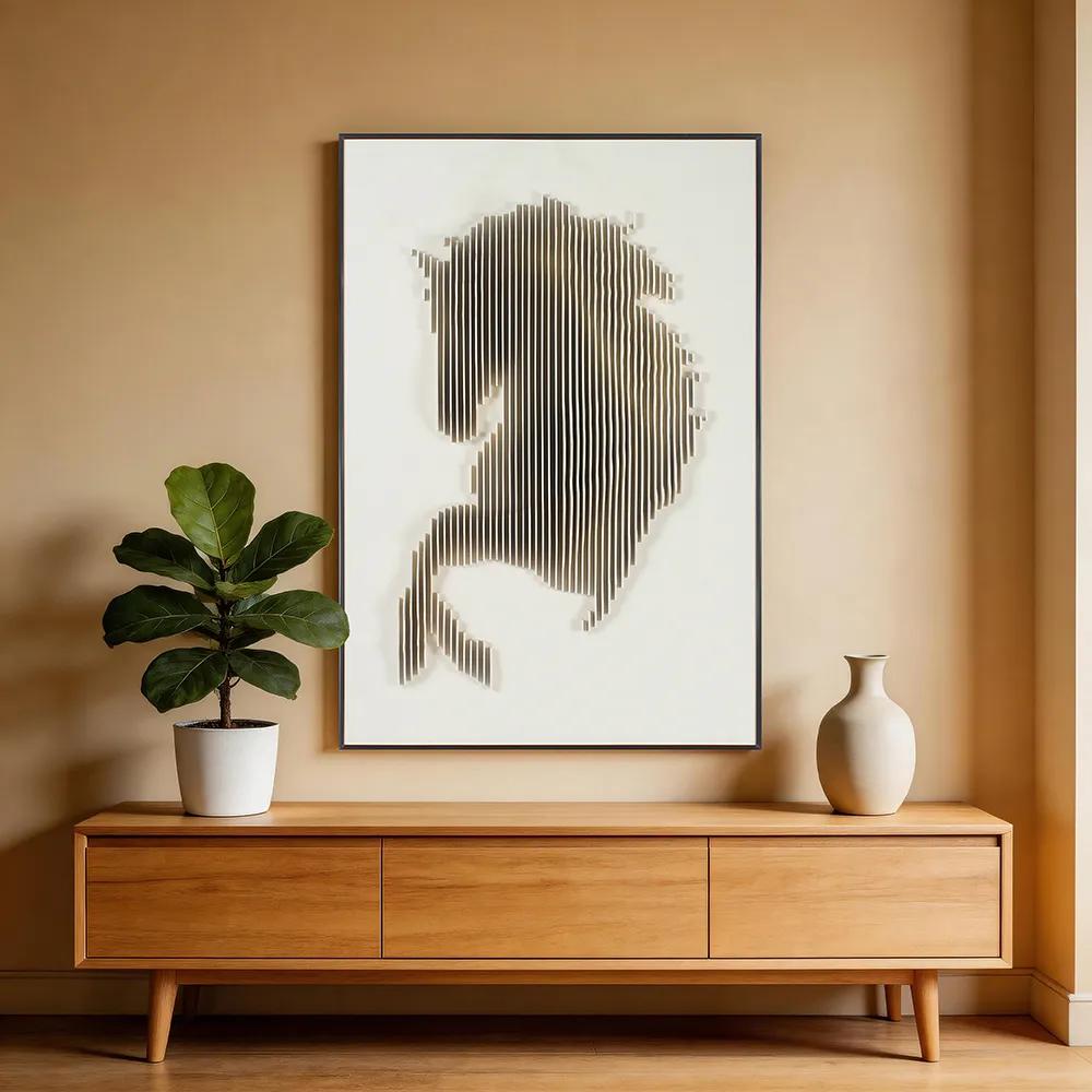 Modern Minimalist Three-Dimensional Stripe Carving Horse Head Decorative Painting Abstract Texture Wood Carving Art Hanging Painting Hallway Vertical Wall Decoration