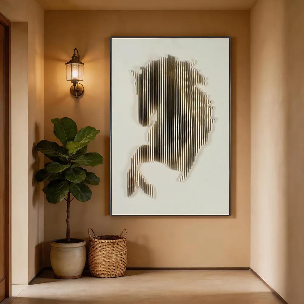 Modern Minimalist Three-Dimensional Stripe Carving Horse Head Decorative Painting Abstract Texture Wood Carving Art Hanging Painting Hallway Vertical Wall Decoration