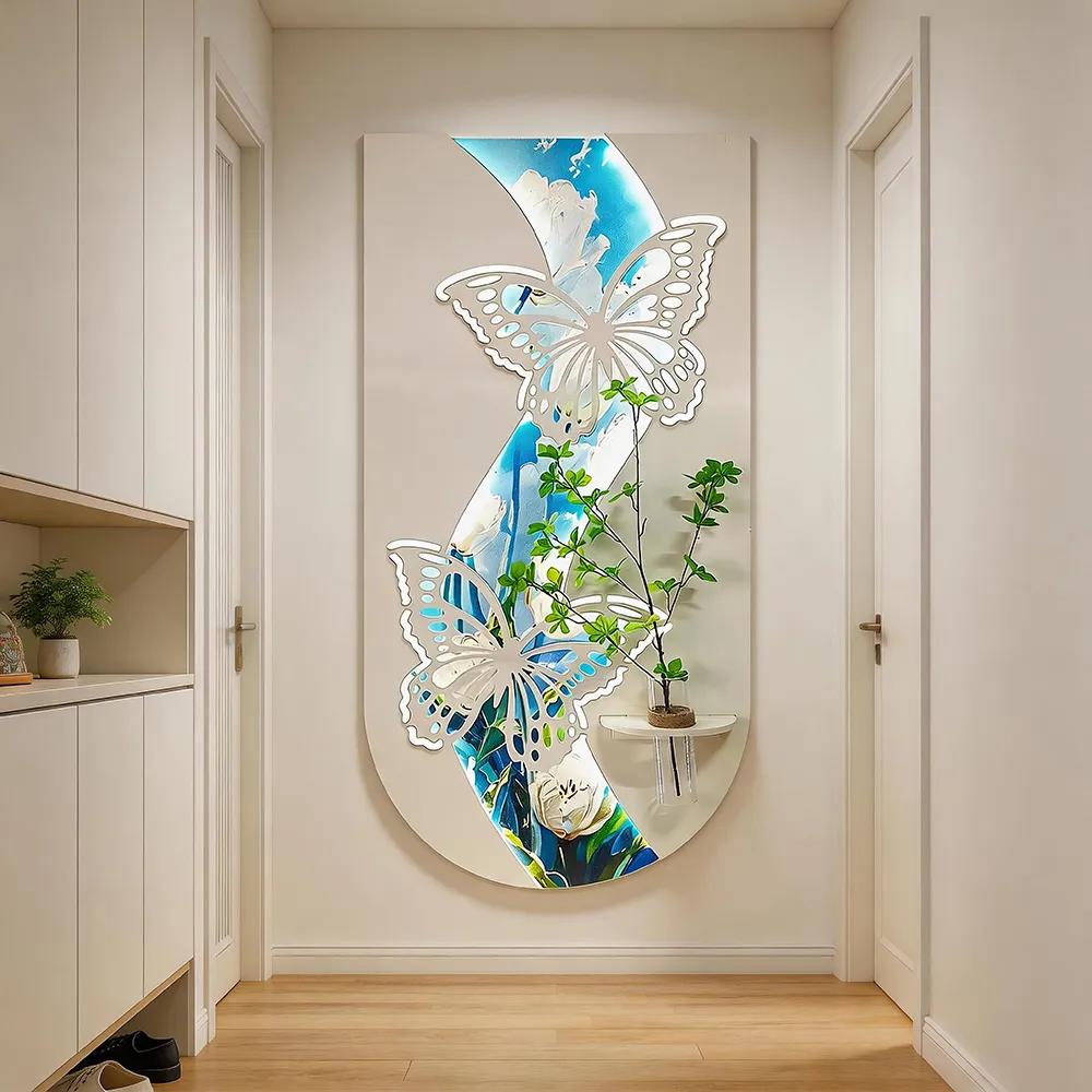 Cream Wind Hollow Three-dimensional Butterfly Decoration Painting Fresh Flower Art Hanging Painting Hallway Vertical Wall Decoration