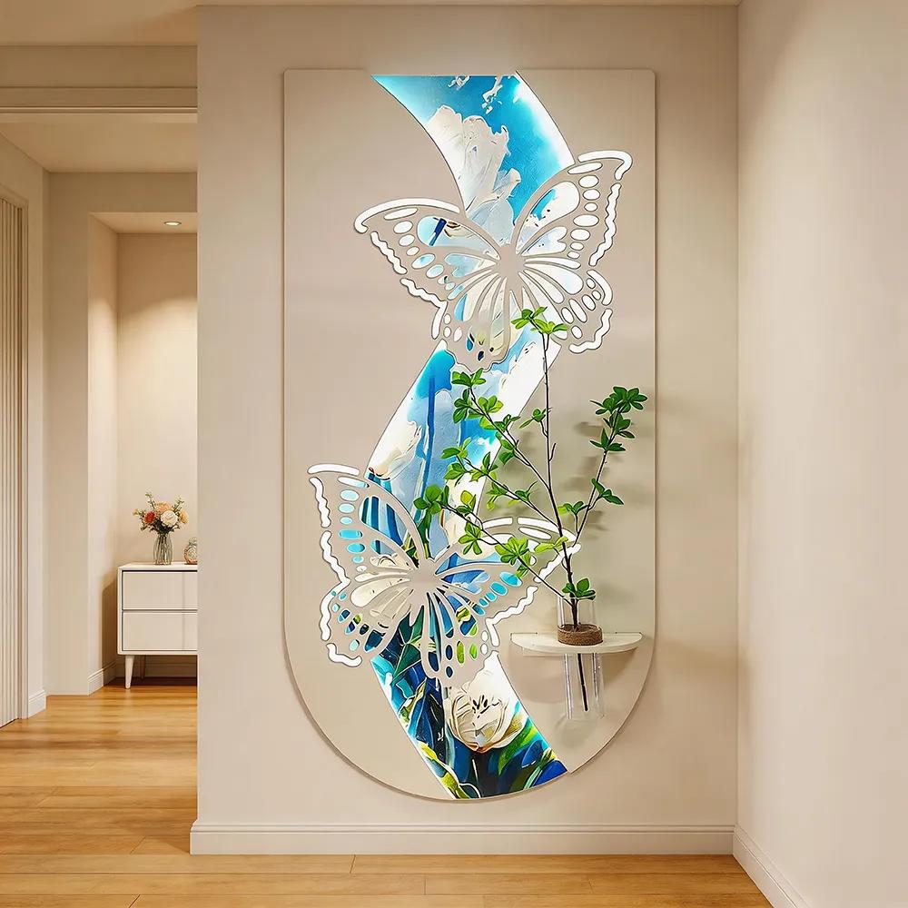 Cream Wind Hollow Three-dimensional Butterfly Decoration Painting Fresh Flower Art Hanging Painting Hallway Vertical Wall Decoration