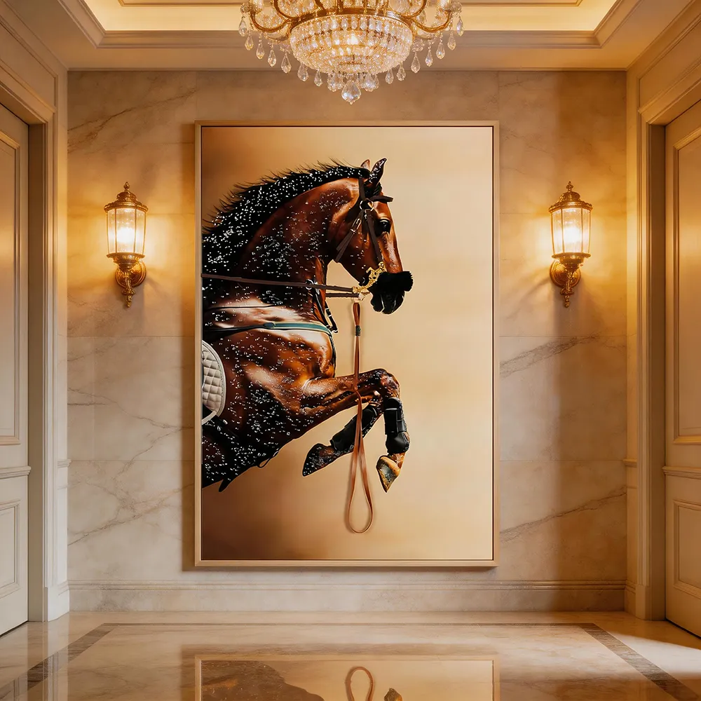 Modern Entry Luxury Equestrian Prancing Horse Three-dimensional Decorative Painting Diamond-encrusted Horse Art Hanging Painting Entrance Living Room Soft Wall Decoration