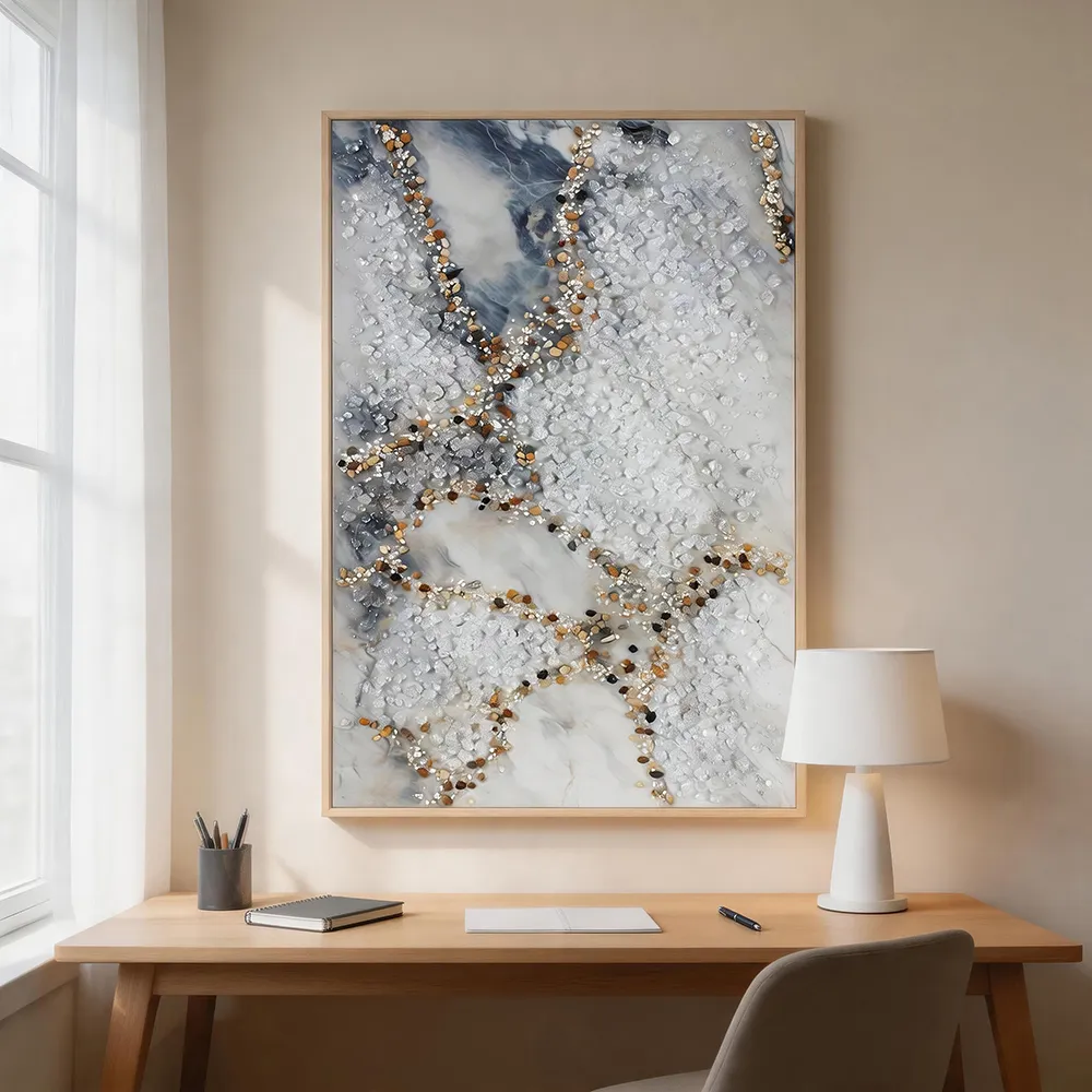 Modern Light Luxury Crystal Porcelain Gravel Abstract Decorative Painting Blue Grey Marble Pattern Art Hanging Painting Porch Living Room Soft Wall Decoration