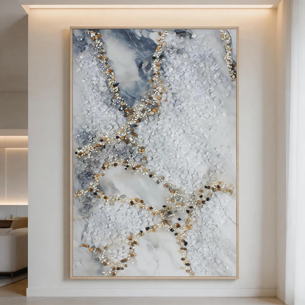 Modern Light Luxury Crystal Porcelain Gravel Abstract Decorative Painting Blue Grey Marble Pattern Art Hanging Painting Porch Living Room Soft Wall Decoration