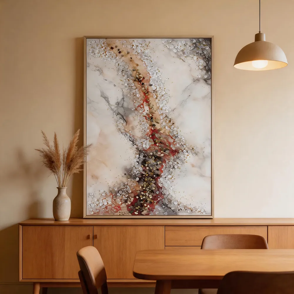 Modern Light Luxury Crystal Porcelain Gravel Abstract Decorative Painting Warm Orange Marble Pattern Art Hanging Painting Porch Living Room Soft Wall Decoration