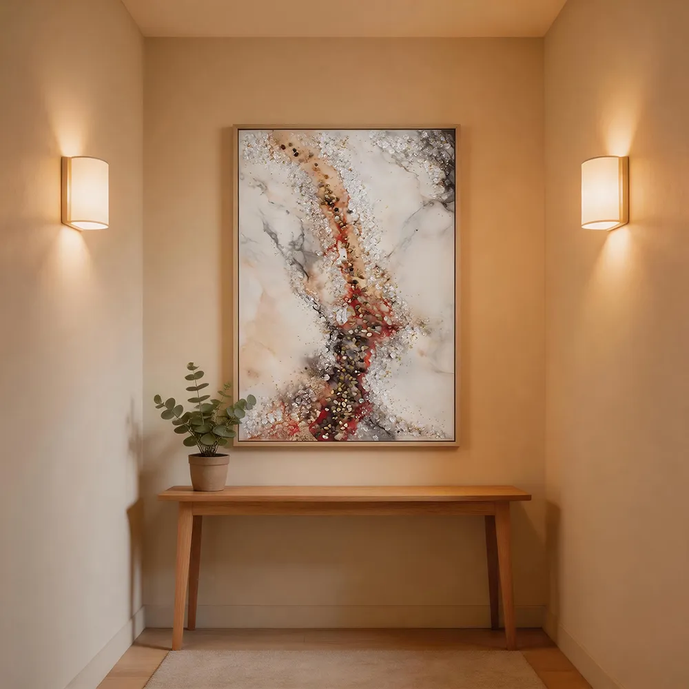 Modern Light Luxury Crystal Porcelain Gravel Abstract Decorative Painting Warm Orange Marble Pattern Art Hanging Painting Porch Living Room Soft Wall Decoration