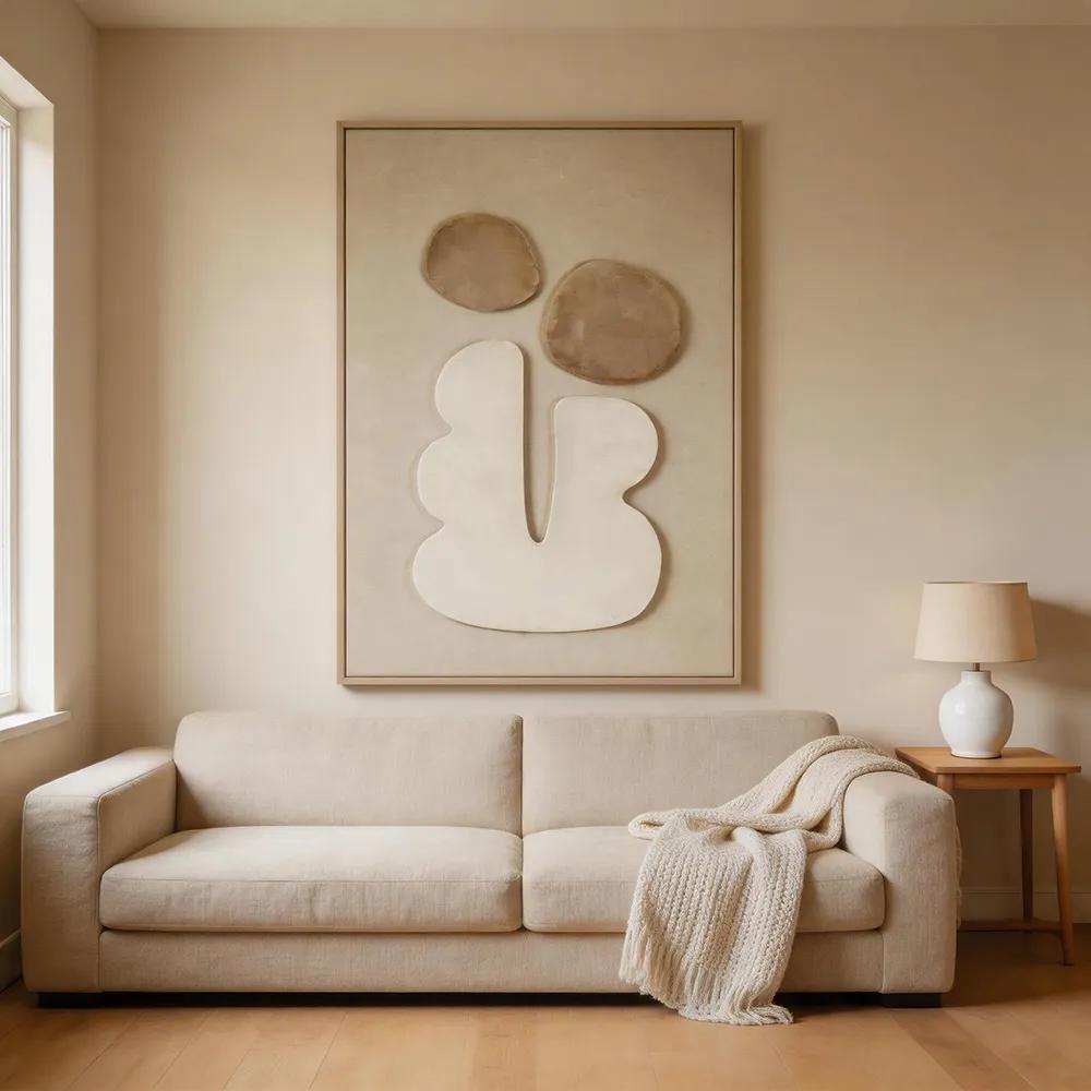 Modern Light Luxury Backlight Abstract Geometric Decorative Painting Cream Color Solid Art Hanging Painting Porch Living Room Soft Wall Decoration