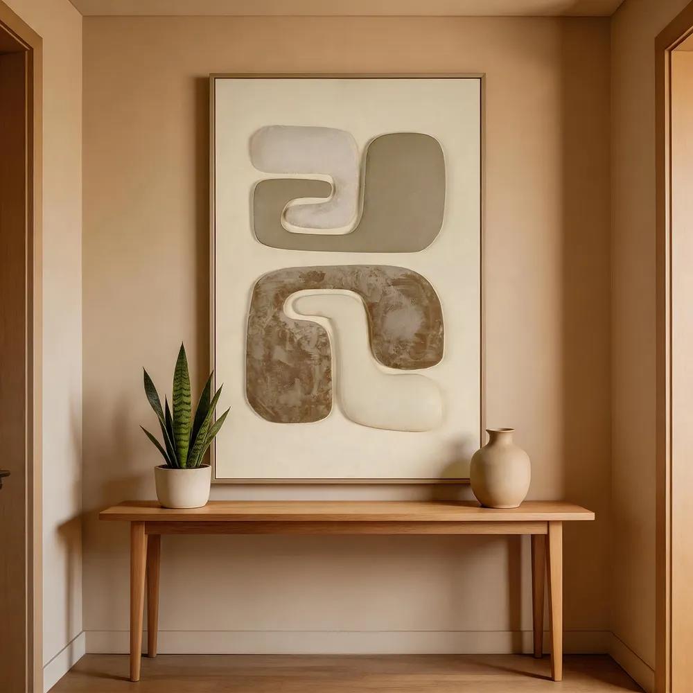 Modern luxury backlit abstract geometric decorative art print; creamy-colored 3D artistic wall hanging for use as soft decor in entrances and living rooms.
