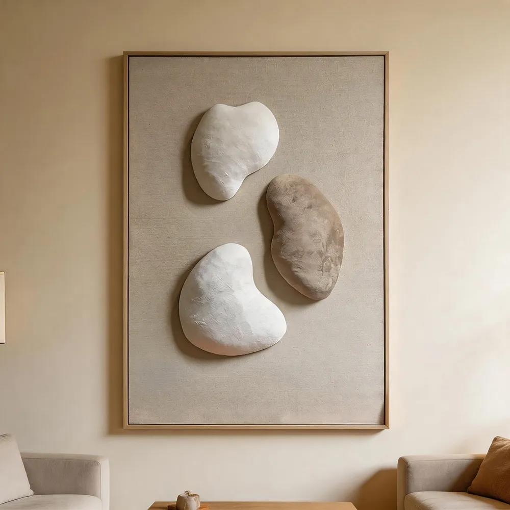 Modern Wabi-Sabi Style Three-Dimensional Pebble-Textured Decorative Painting, Hand-Crafted Relief Art Hanging Wall Piece for Living Room and Entryway Soft Furnishings