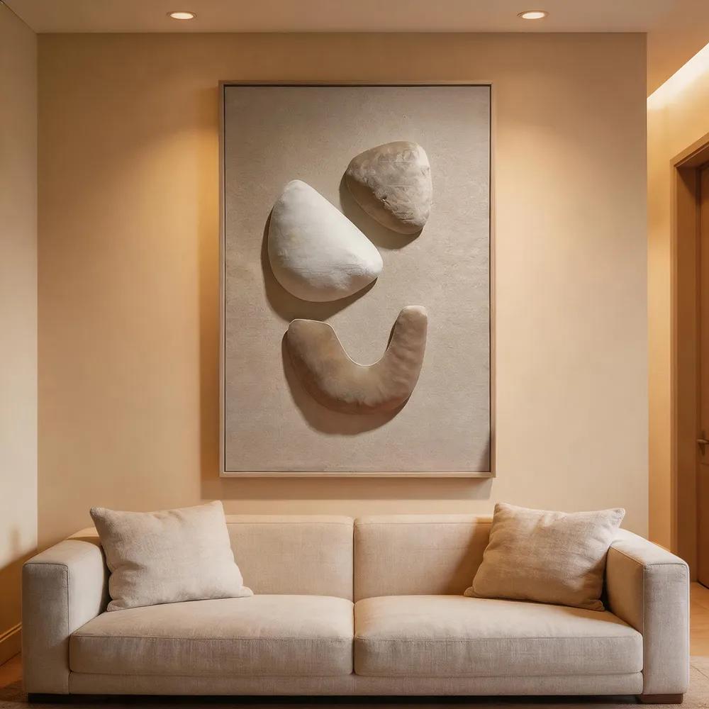 Modern Wabi-Sabi Three-Dimensional Pebble Decorative Painting, Cream-Colored Textured Art Hanging Piece, Soft-Furnishings Wall Decoration for Foyer and Living Room