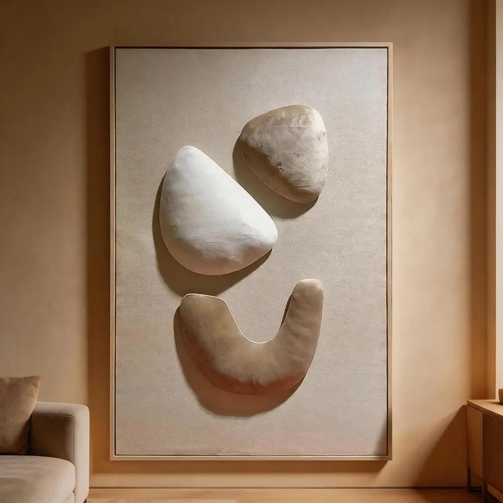 Modern Wabi-Sabi Three-Dimensional Pebble Decorative Painting, Cream-Colored Textured Art Hanging Piece, Soft-Furnishings Wall Decoration for Foyer and Living Room