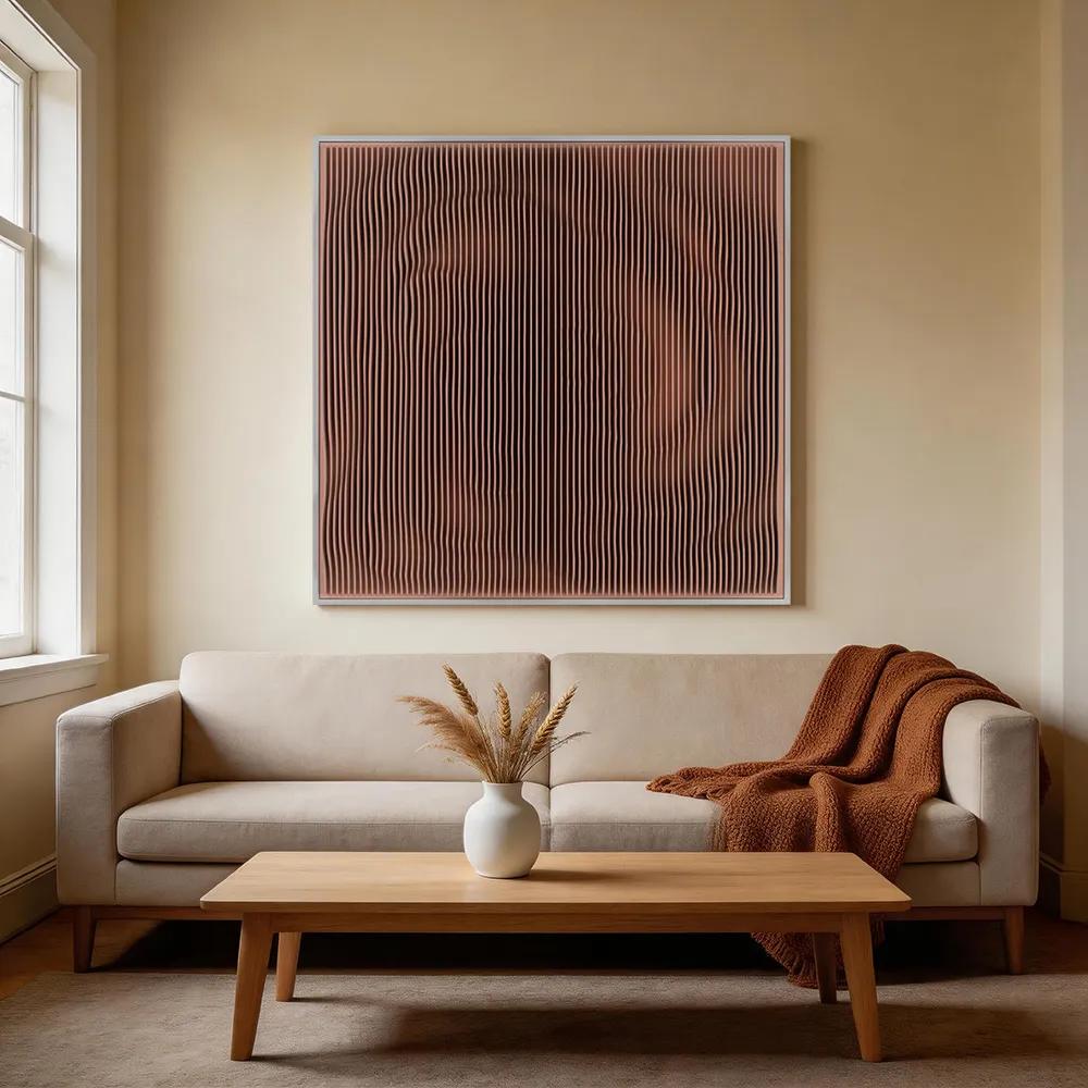 Modern minimalist three-dimensional wave-carved abstract decorative painting, pink-brown wood-grain textured art hanging piece, soft furnishing wall decor for the entryway and living room.
