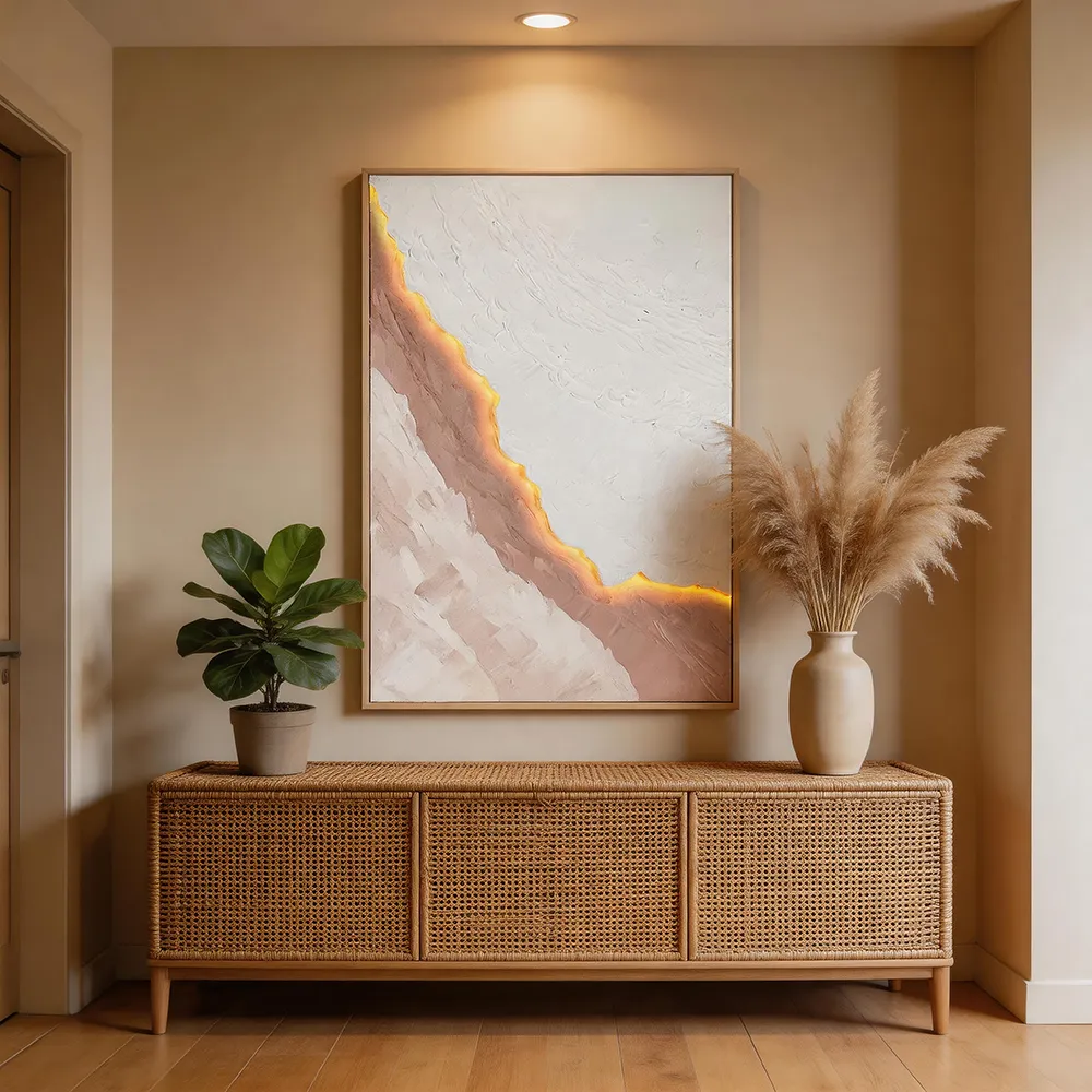 Modern Quiet Wind Backlight Layered Texture Abstract Decorative Painting Pink White Double-spell Three-dimensional Art Hanging Painting Entrance Living Room Soft Wall Decoration