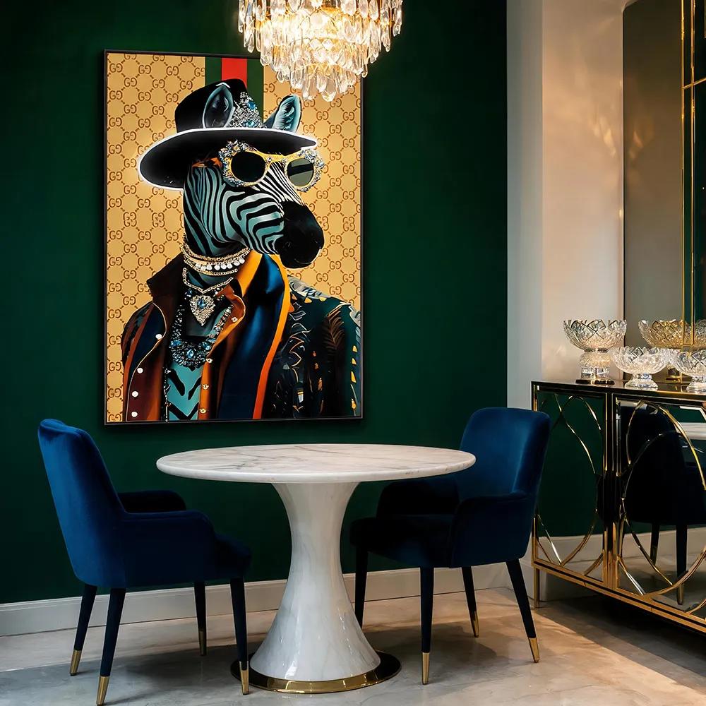 Luxury Trendy Wall Art with Zebra Gentleman & Sunglasses, Vintage Jewelry Outfit Fun Split Canvas Prints, Unique Soft Wall Decor for Entryway & Living Room