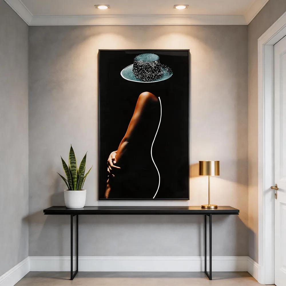 Dark Luxury Trendy Neon Topper Hat Body Art Decorative Painting Flash Diamond Abstract Creative Double Hanging Painting Porch Living Room Personalized Soft Wall Decoration