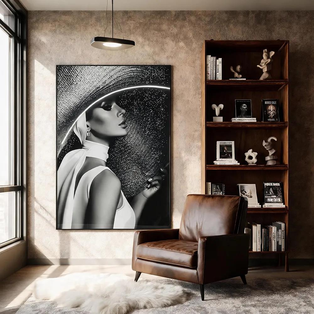 Black and White Luxury Trendy Elegant Celebrity Portraits Decorative Painting Flash Diamond Neon Lines Retro Double Style Art Hanging Painting Entrance Living Room Light Luxury Soft Wall Decoration