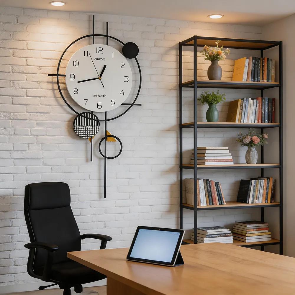 Modern Simple Geometric Iron Art Houndstooth Art Wall Clock Light Luxury Mute Line Creative Wall Hanging Clock Guest Restaurant Personalized Wall Decoration Hanging Decoration