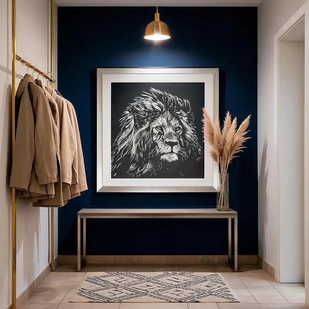 Modern Embroidery Lion King Art Decorative Painting Black and White Lion Hanging Painting Living Room Entrance Office Mural