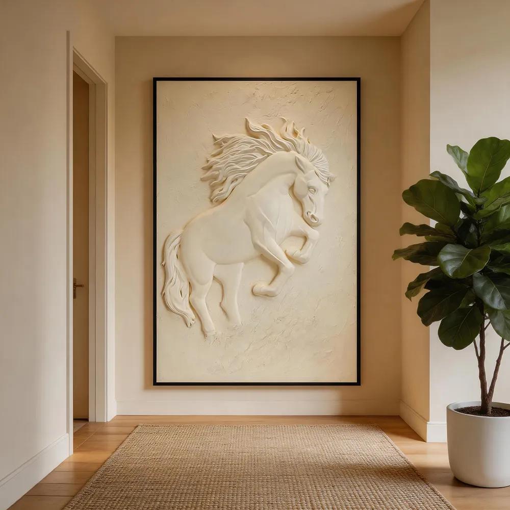 Modern Light Luxury Three-Dimensional Horse Relief Decorative Painting Sandstone Art Mural Living Room Hotel Model Room Soft Hanging Painting