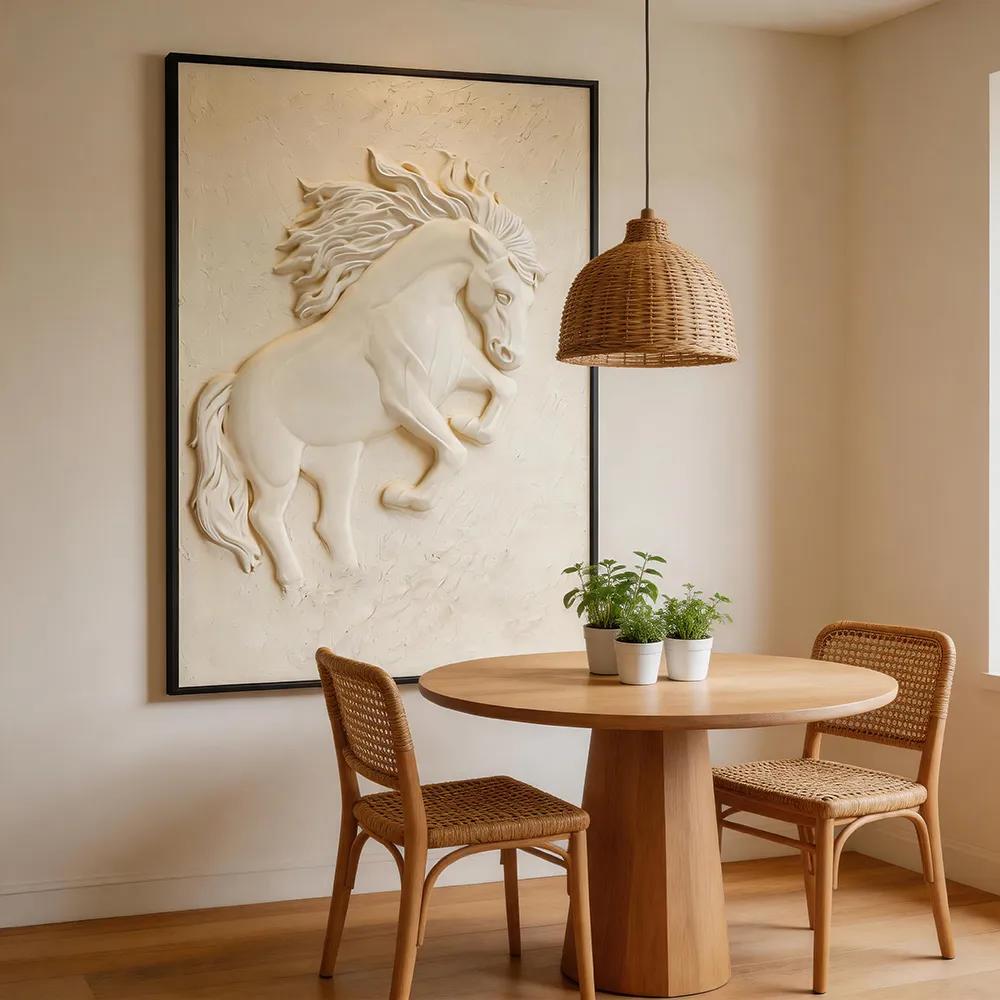 Modern Light Luxury Three-Dimensional Horse Relief Decorative Painting Sandstone Art Mural Living Room Hotel Model Room Soft Hanging Painting