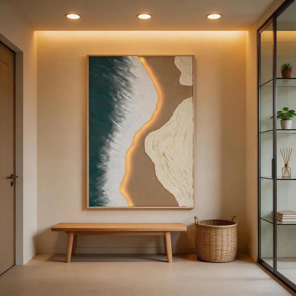 Modern luxury hand-painted LED decorative paintings, coastal beach art, hanging paintings, living room sofas, background walls, murals