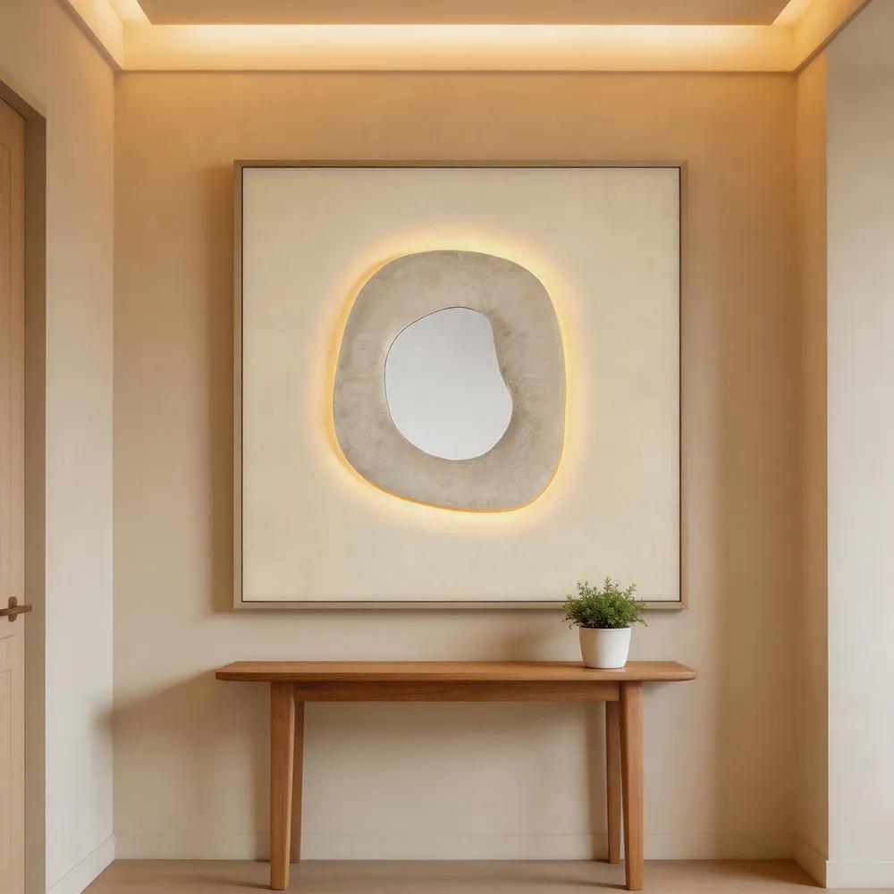 Modern Light Luxury Three-dimensional LED Mirror Decorative Painting Creative Geometric Art Wall Hanging Living Room Entrance Background Wall Hanging Painting