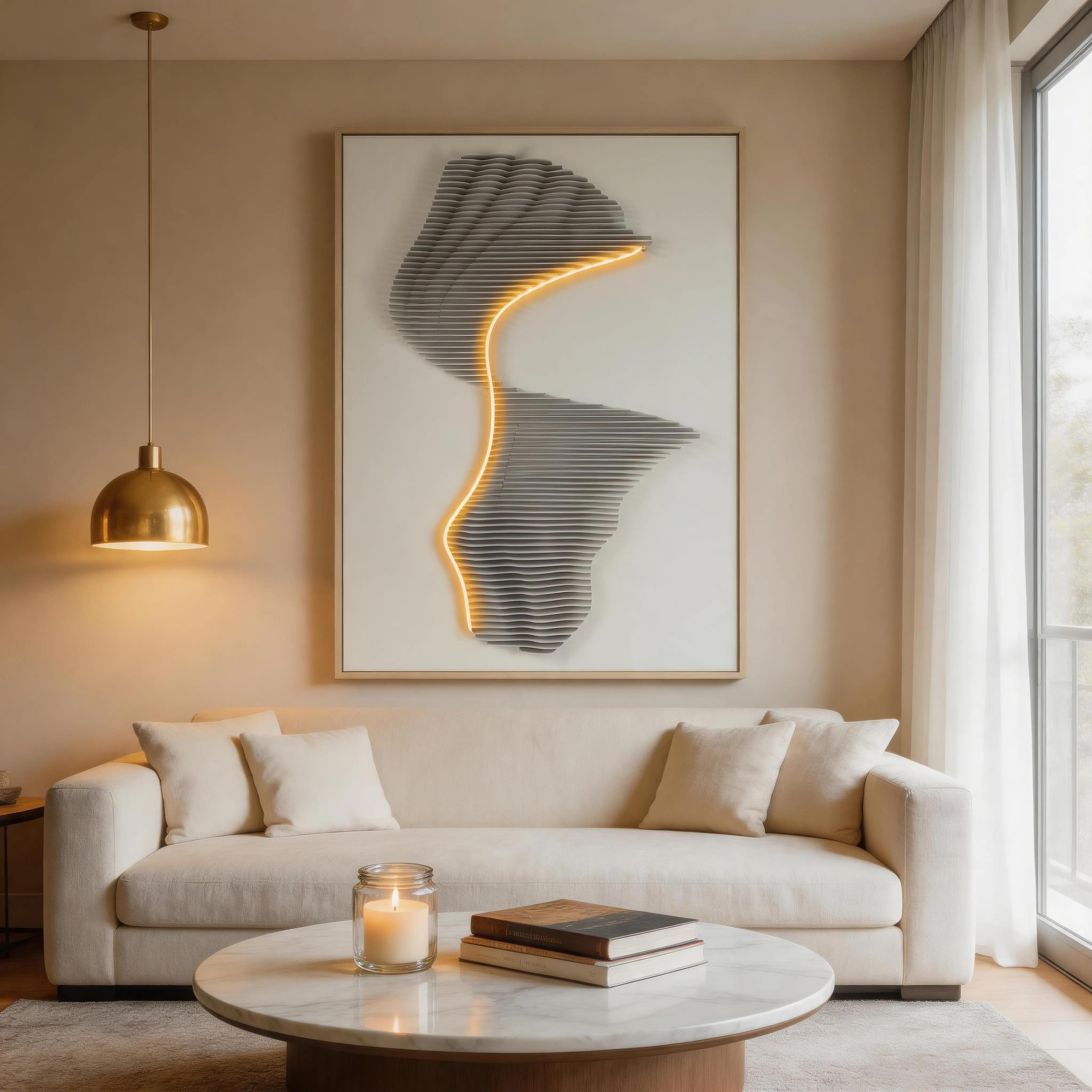 Modern Light Luxury Three-Dimensional Sandstone Board LED Decorative Painting Abstract Geometric Art Hanging Painting Living Room Sofa Background Wall Mural