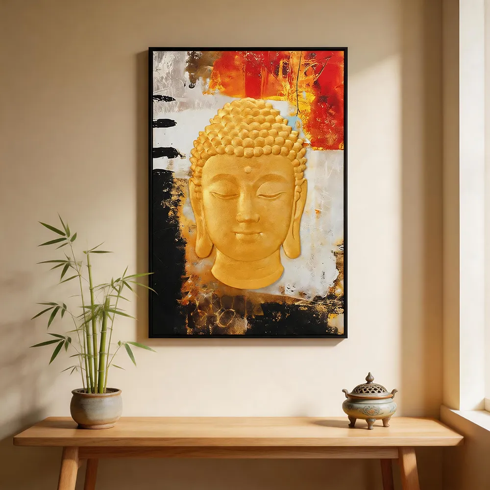 Three-dimensional Buddha relief decorative painting hand-painted texture comprehensive material art hanging painting Zen new Chinese style home wall decoration