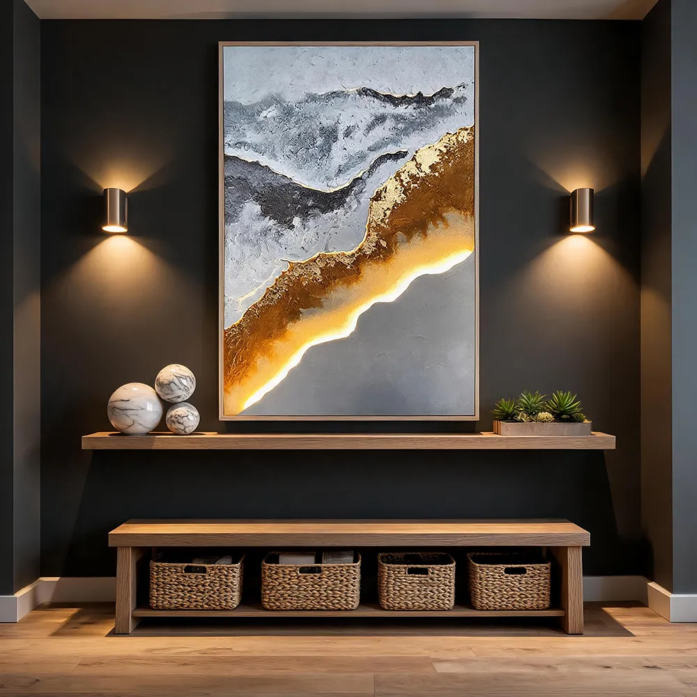 Modern Artistic Conception LED Light-emitting Decorative Painting Hand-painted Abstract Landscape Rock Strata Art Mural Living Room Light Luxury Atmosphere Hanging Painting