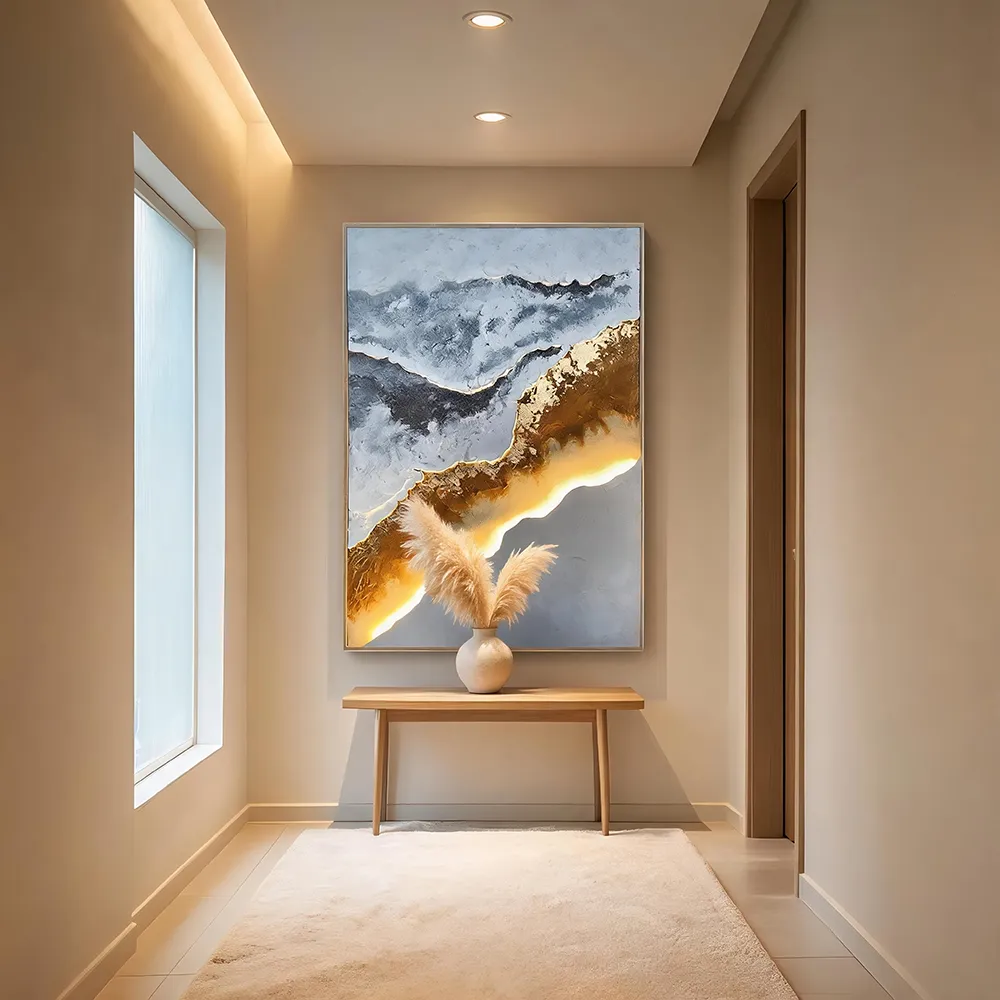 Modern Artistic Conception LED Light-emitting Decorative Painting Hand-painted Abstract Landscape Rock Strata Art Mural Living Room Light Luxury Atmosphere Hanging Painting