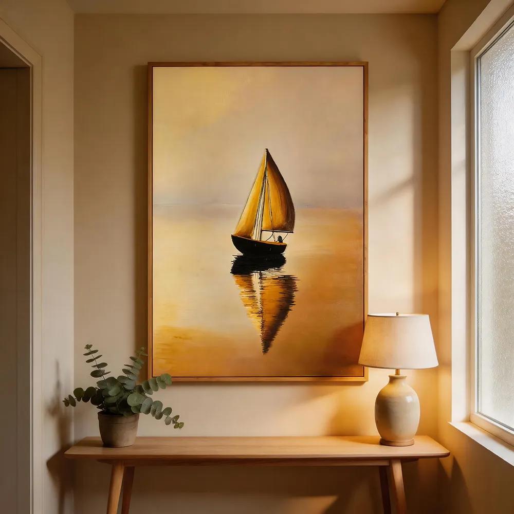 Modern Light Luxury Hand-painted Comprehensive Materials Sailing Decorative Painting Artistic Conception Seascape Art Hanging Painting Living Room Sofa Background Wall Mural