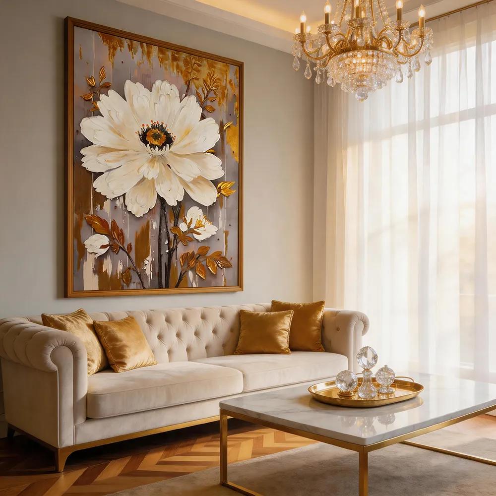 Modern Light Luxury Hand-painted Flower Decorative Painting Three-dimensional Oil Painting White Flower Art Hanging Painting Living Room Sofa Background Wall Mural Painting