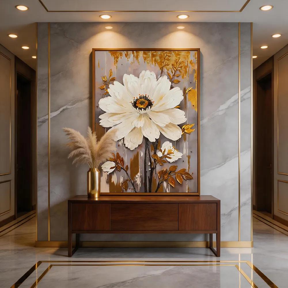 Modern Light Luxury Hand-painted Flower Decorative Painting Three-dimensional Oil Painting White Flower Art Hanging Painting Living Room Sofa Background Wall Mural Painting
