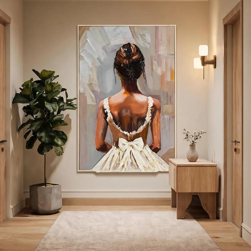 Modern Light Luxury Hand-painted Comprehensive Material Character Decorative Painting Three-dimensional Fabric Ballet Girl Art Hanging Painting Living Room Bedroom Background Wall Mural