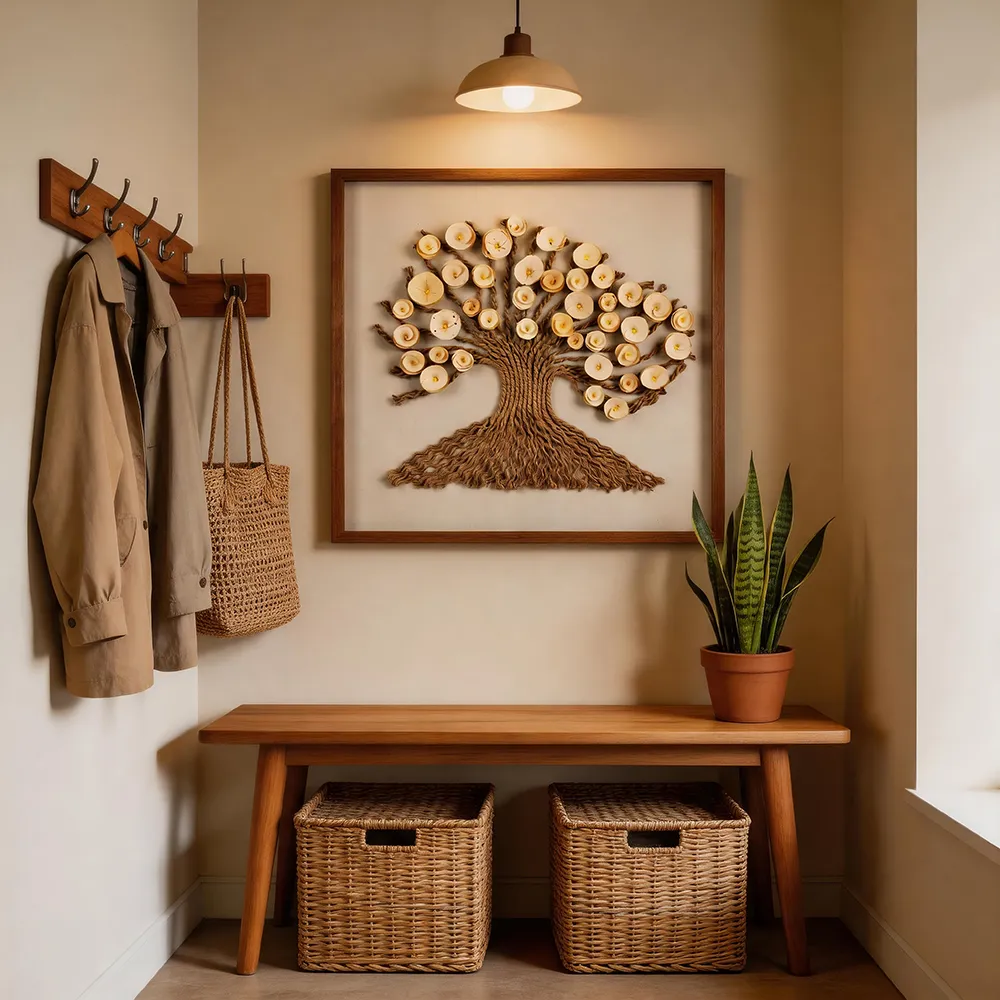 Modern Wabi Sabi Wind Hemp Rope Weaving Woodskin Flower Physical Decoration Painting Life Tree Stereoscopic Art Hanging Painting Living Room Entrance Wall Decoration