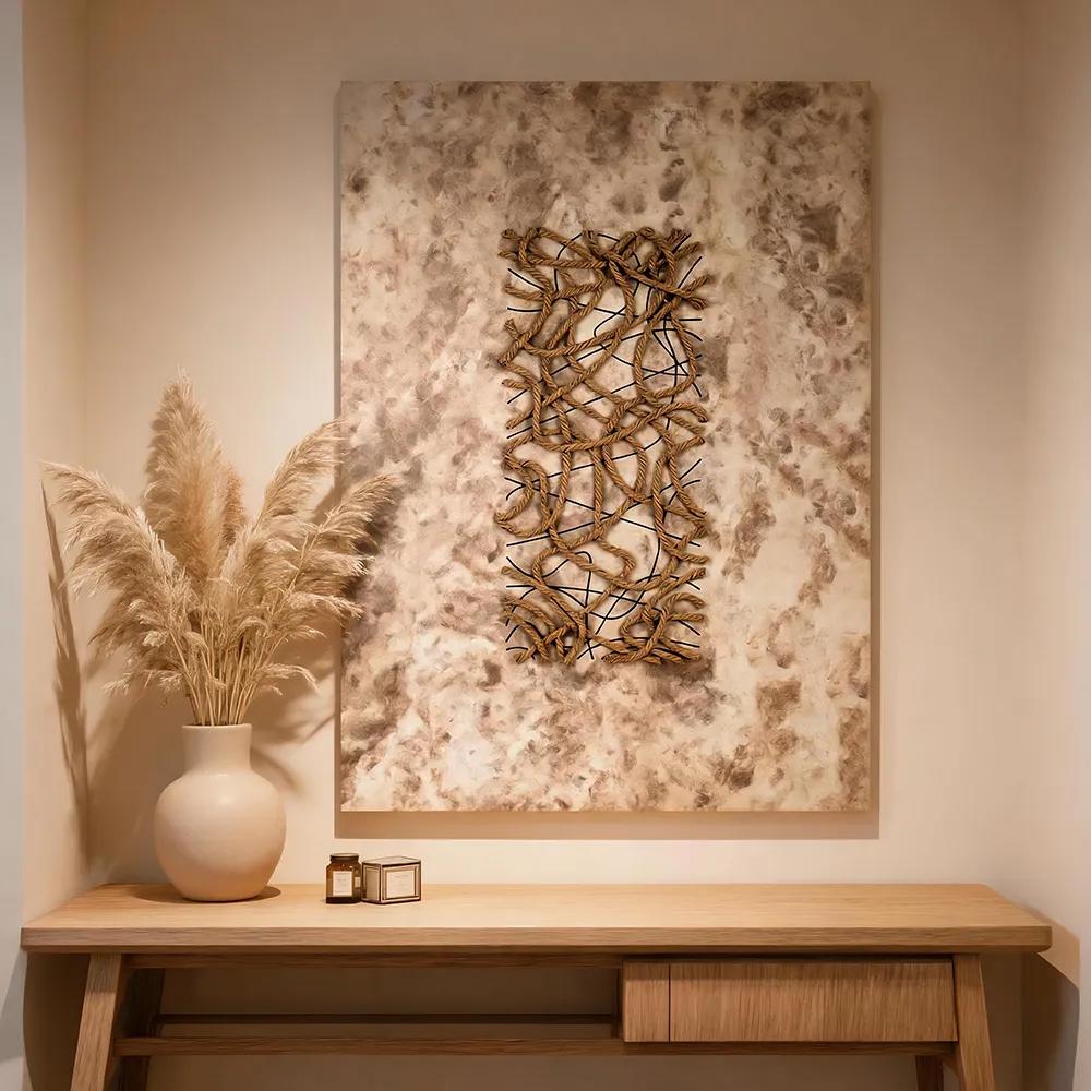 Modern Wabi Sabi style hemp rope woven physical decoration painting handmade three-dimensional texture art hanging painting abstract wall decoration