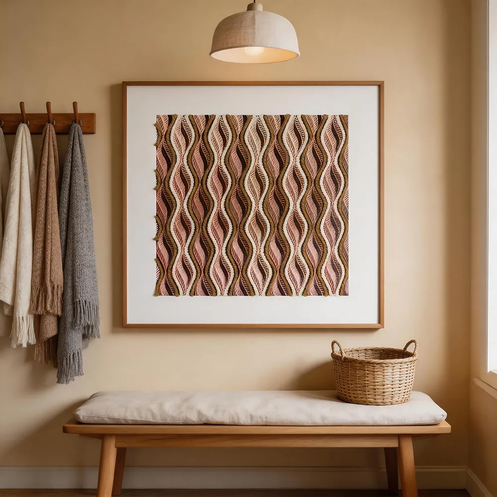 Modern Light Luxury Hemp Rope Woven Decorative Painting Geometric Wave Pattern Three-dimensional Wall Art Hanging Painting Living Room Entrance Bedroom Wall Decoration