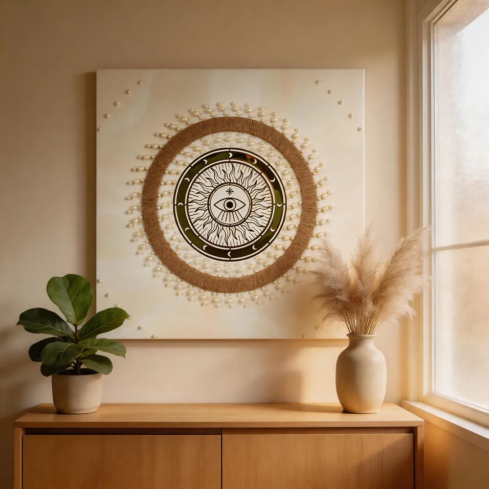 Modern luxury hemp rope woven physical decoration painting Nordic Sun Eye three-dimensional art hanging painting living room entrance background wall mural