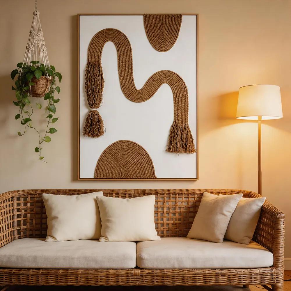 Modern Light Luxury Hemp Rope Woven Three-dimensional Decorative Painting Nordic Abstract Fiber Art Hanging Painting Living Room Entrance Background Wall Mural Painting