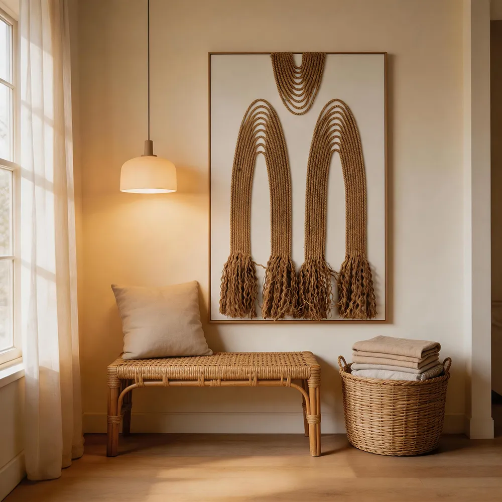 Modern Light Luxury Hemp Rope Woven Three-dimensional Decorative Painting Nordic Geometric Fiber Art Hanging Painting Living Room Entrance Background Wall Mural Painting