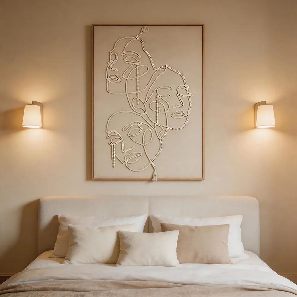 Modern Light Luxury Hemp Rope Woven Figure Line Drawing Decorative Painting Nordic Abstract Portraits Art Hanging Painting Living Room Entrance Background Wall Mural