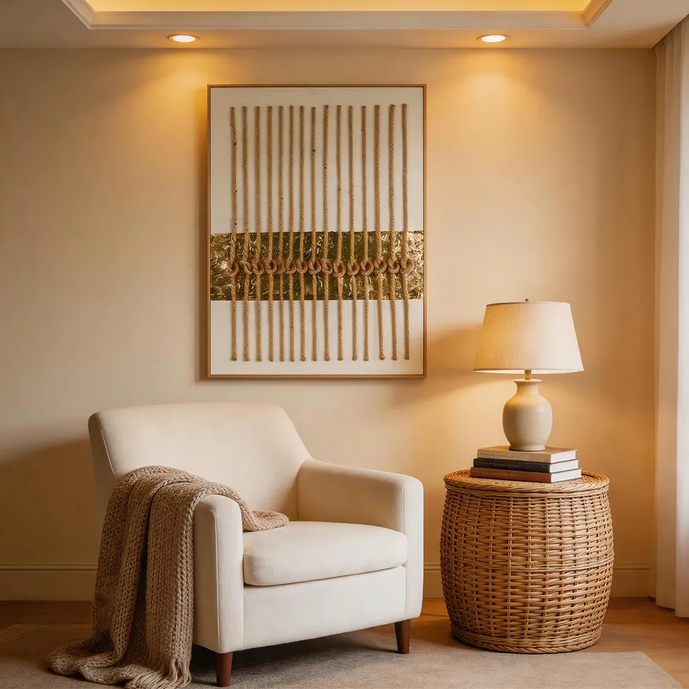 Modern Light Luxury Hemp Rope Woven Decorative Painting Nordic Geometric Art Hanging Painting Living Room Entrance Background Wall Mural Painting