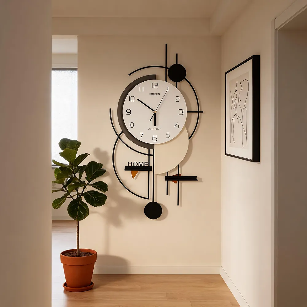 Modern Art Geometric Wall Clock Cream Style Light Luxury Silent Living Room Decorative Clock