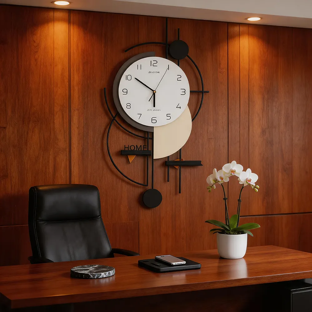 Modern Art Geometric Wall Clock Cream Style Light Luxury Silent Living Room Decorative Clock