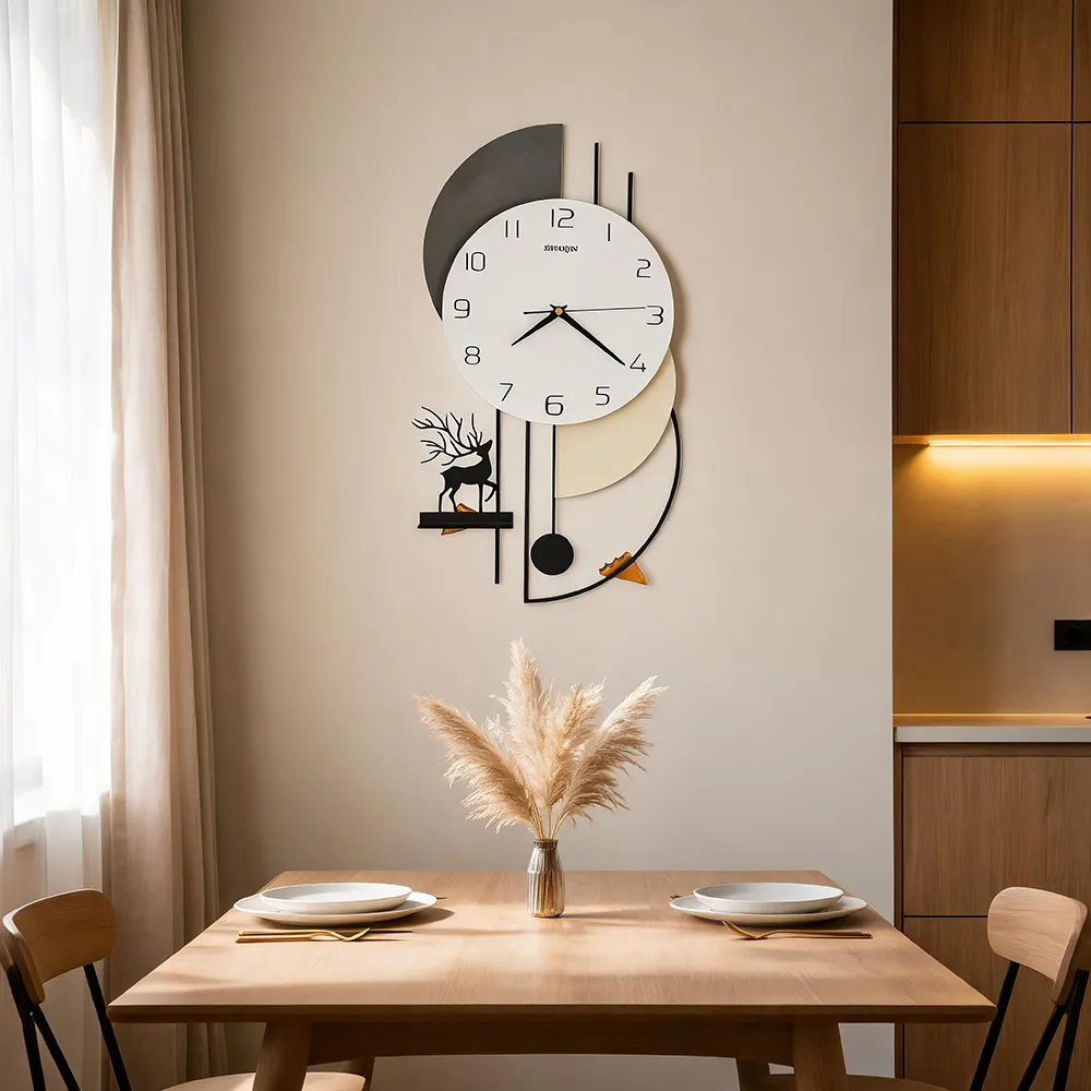 Modern Geometric Iron Wall Clock Cream Style Light Luxury Silent Living Room Decorative Clock