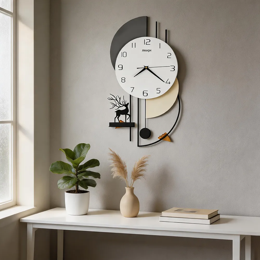 Modern Geometric Iron Wall Clock Cream Style Light Luxury Silent Living Room Decorative Clock