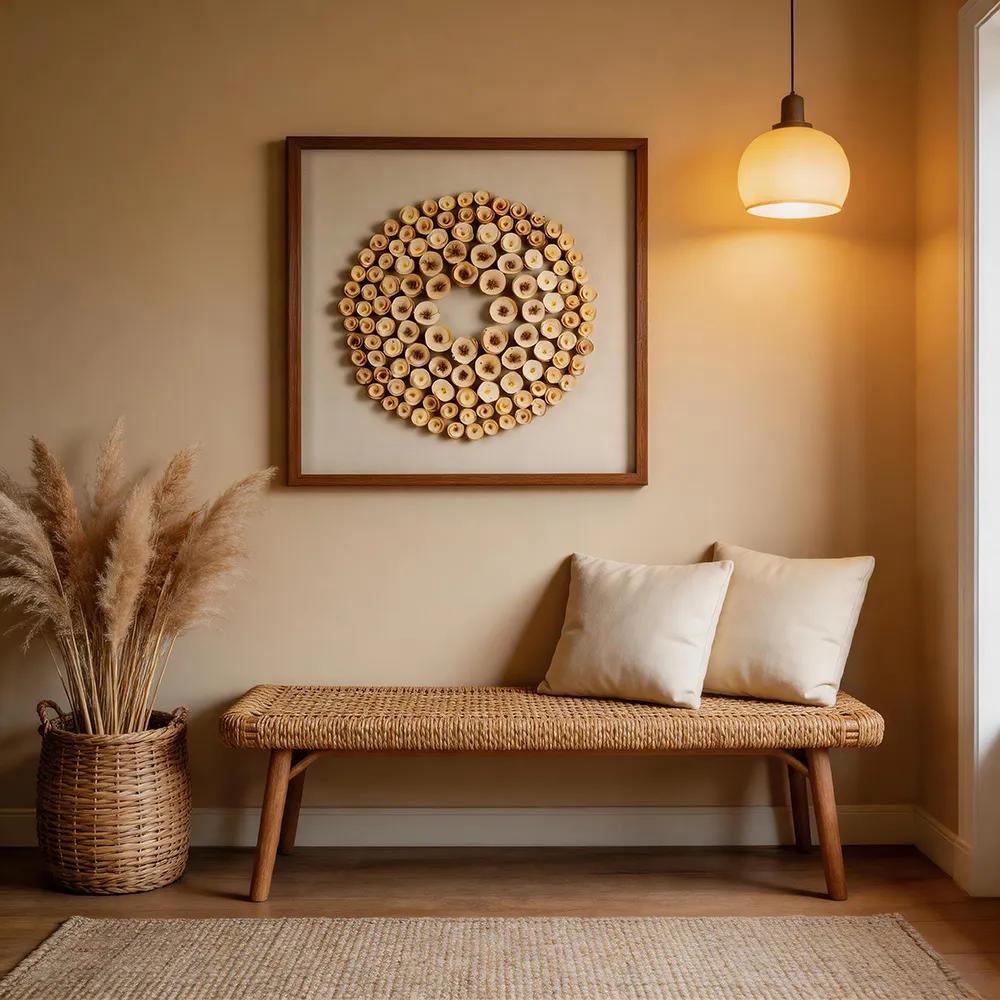 Handmade Hemp Rope Woven Wooden Flower Decorative Painting Round Texture Three-dimensional Art Hanging Painting Living Room Entrance Soft Wall