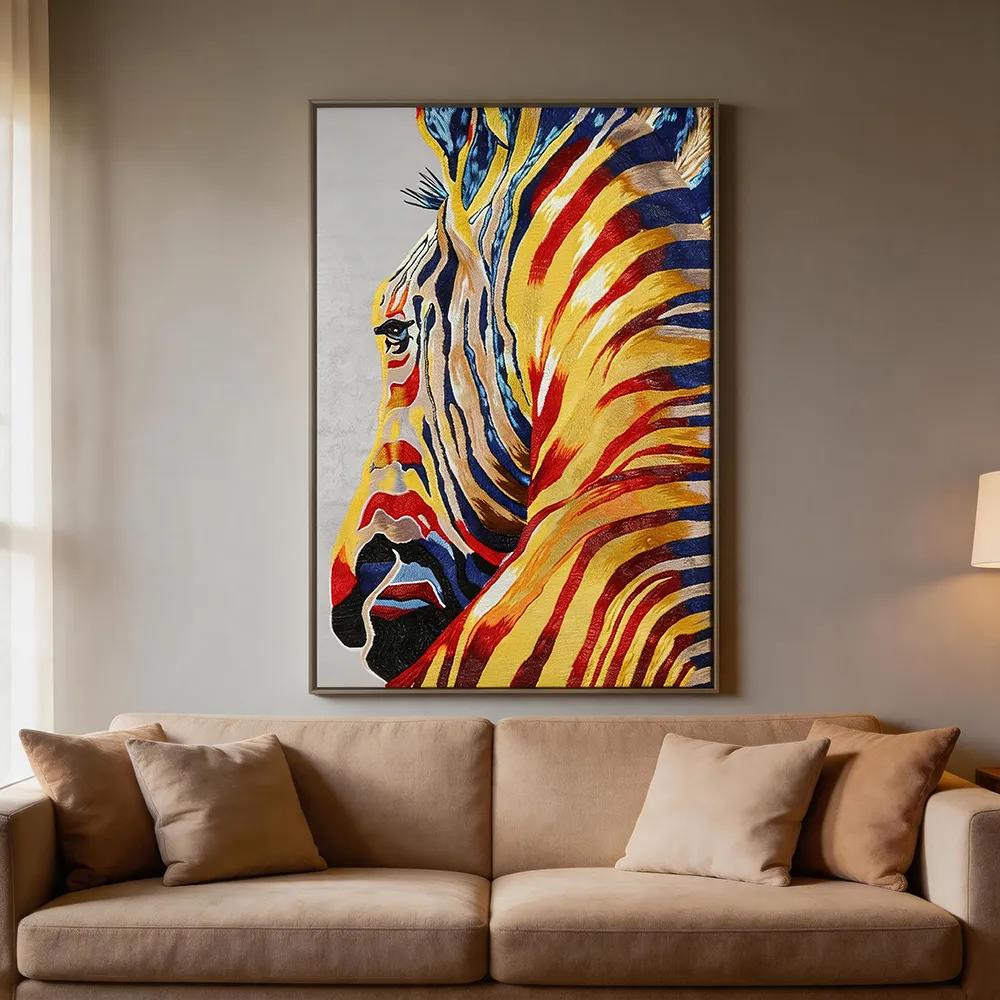 Modern Light Luxury Color Zebra Embroidery Decorative Painting Pop Style Animal Art Hanging Painting Entrance Living Room Soft Wall Decoration